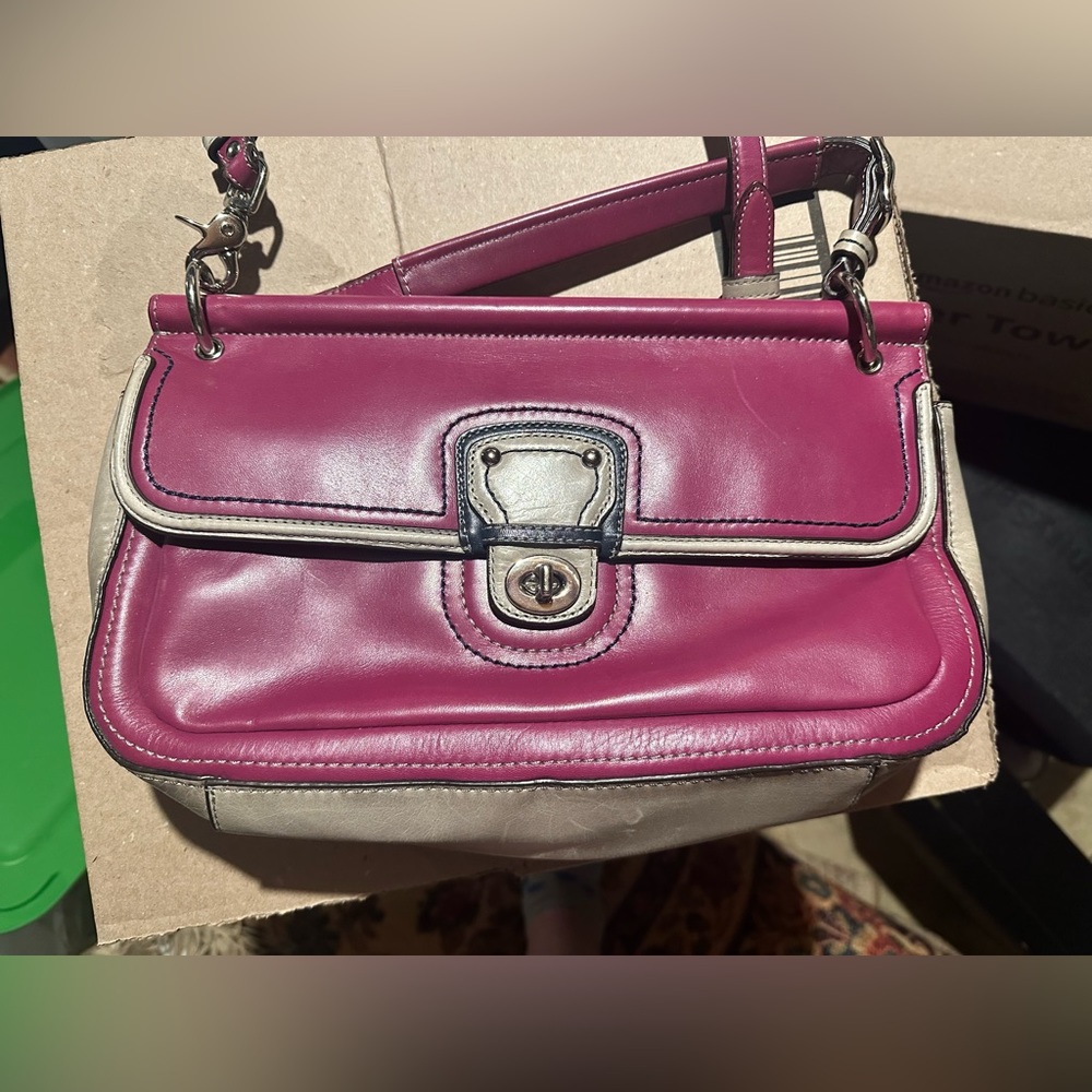 Coach Willis City Color Block Pink Brown Leather 70th Anniversary Crossbody Bag